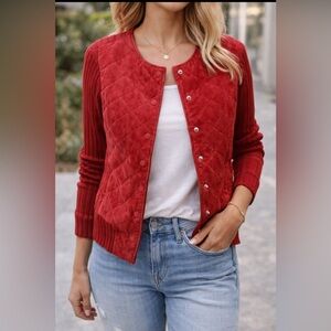 John Paul Richard Leather Outer Shell Sweater Jacket -Red- medium